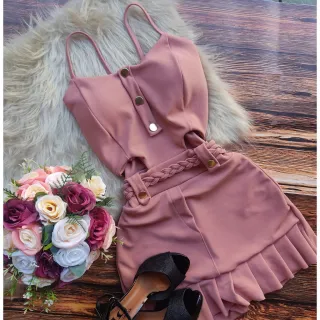 Curto Macacão Feminino Macaquinho - Vermelho