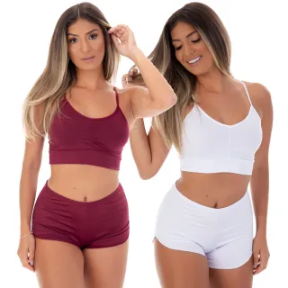 Moda Feminina Pijama Kit 2 Top Doll Microfibra sem Bojo - Promoção - Branco / Rosê