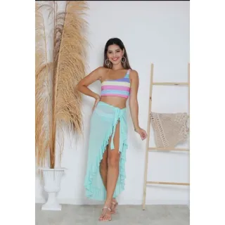 Moda praia pareô liso longo - 2kit - Rosa nenon