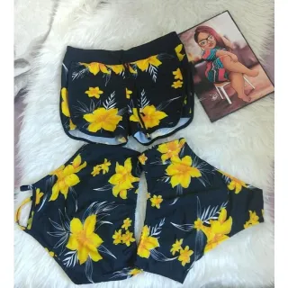 Saida de Praia Evangélico Feminino - Short Flores - PLUMA VERDE