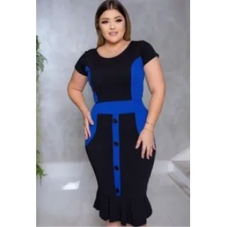 Moda Gospel Evangélica Vestido Babado Mais Vendido - PRETO COM BRANCO