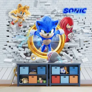 Decore o quarto de meninos com Papel de Parede Infantil Sonic 3D - Único