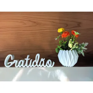 Palavra Gratidão e Kit Vaso Origami - Cobre