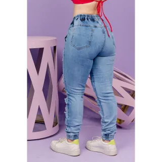 Cintura Alta Calça Jeans Jogger Feminina - Blogueira - jeans escuro jogger