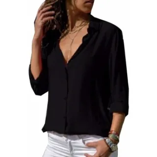 Camisa Social Feminina Lisa Manga Longa Premium - Raryel - Branco