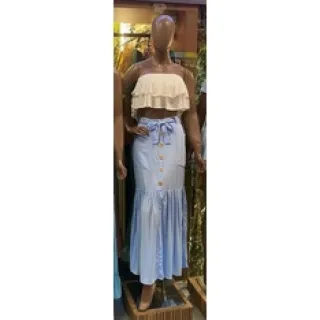 Botão longa saia viscose - Raryel - Preto perola