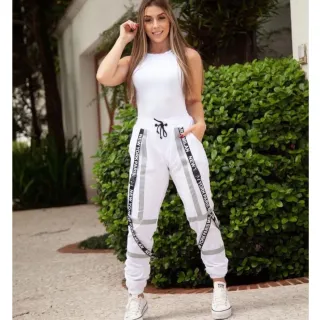 Moda Gringa Blogueira: Calça Jogger Street Reflexiva Masculina/Feminina com Corrente - Preto