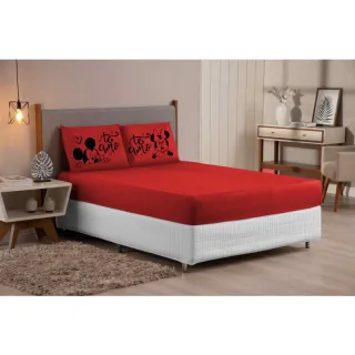 Mickey Minnie Eu te amo - Jogo de lençol King/Queen 3 peças estampado com elástico - Salmão preto