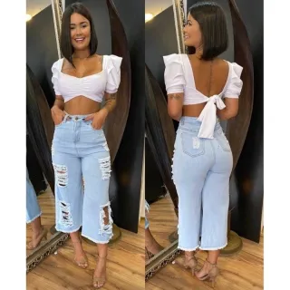 Suplex Premium Cropped Alfaiataria Laço Manga Bufante - Preto