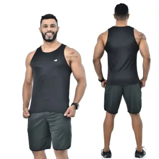 Camiseta Fitness Regata Masculina Dry Fit Long Premium para Treino e Academia - Azul Marinho