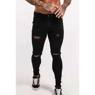 Lançamento Premium: Calça Jeans Masculina Skinny Rasgada em Lycra - Preto