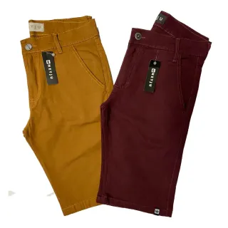 Lycra Colorida: Kit com 2 Bermudas Masculinas de Sarja - Preto e Caramelo