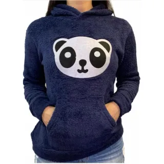 Blusa Feminina de Moletom com Capuz Pelúcia Panda - Blusa de Frio - Marrom