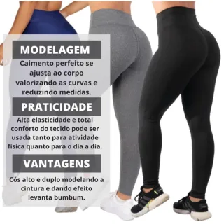 Cintura Alta Fitness Feminina Kit 2 Calças Legging Suplex - PRETO E CINZA