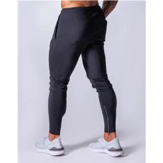 Calças Masculinas Fitness, Casuais de Outono e Inverno com Zíper, Slim Ligação e Proteção para os Pés - Preto