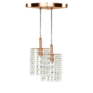 Cobre Lustre Pendente Duplo Clearcast Cristal Legitimo - Único