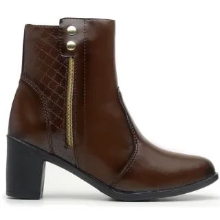 Dona Beja - Bota Confortável Feminina Salto Alto Cano Médio Exclusiva - Preto