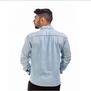 Camiseta Slim Masculina Social Jeans com Botões - JEANS ESCURO