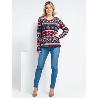 Colar Blusa Manga Longa Plussize - Ref:M0056 - azul verde com diversos