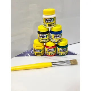 Mini Cavalete + Kit Pintura 4Telas: 16X22, 6 Tintas e Pincel - Único