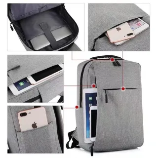 Mochila Resistente à Água com USB - Masculina e Feminino - Cinza