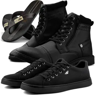 Chinelo Tiras Largas + Kit Bota Casual Perfuros e Sapatênis Masculino DHSHOES - Preto - Marrrom
