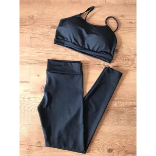 Legging Suplex Fitness Feminina com Top Alcinha - Conjunto Academia (COMPRE CONFORME SUAS MEDIDAS) - PRETO M