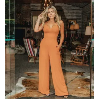 DIVERSAS CORES Pantalona Longo Macacão Feminino Costa X - Rose