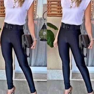 Legging Feminina Cirre com Cinto - Tamanhos P, M, G e GG - Imitação de Couro - Calça Cirre PRETO