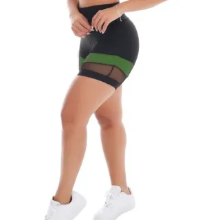 Legging Fitness Feminina com Tela - Short Fitness Moda Feminina Lingerie - Preto/ Verde Militar