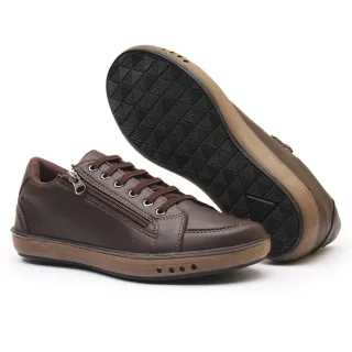 Sapatenis Masculino Couro Marrom Anti Stress Conforto Zipper Lateral - gelo