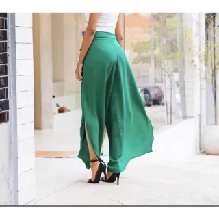 Cós Alta Calça Pantalona Feminina Envelope Viscolinho Fendas Laterais - Rosa