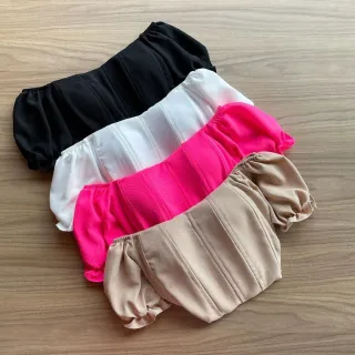 Ciganhinha Corselet Delicado Comportado Barbatanas Cropped Feminino - Azul Bebê