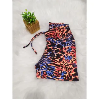 Cintura alta suplex curta P e M com cordinha - Azul verde neon