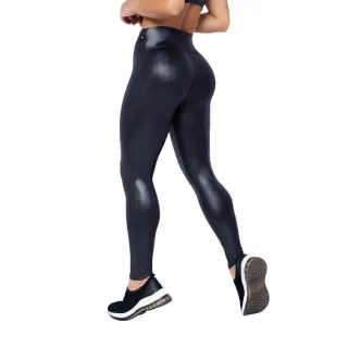 Legging Brilho Molhado Couro Cintura Alta Lycra - Preto
