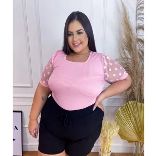 Blusa Moda Evangélica Plus Size com Manga Princesa, Barata e Estilosa Tule - Avelã