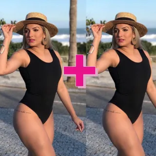 Moda Praia Feminino Kit 2 Maiôs Body Cavado Regata Costa Estampado Liso - 2  Tropical