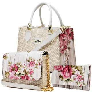 Kit 3 Peças Bolsa Lateral Transversal Luxo Elegante - Franca By Shop - Bege Corrente