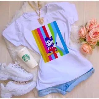 Moda feminina atacado: blusinha t-shirt básica com personagem - P ao GG - STIBRILHO