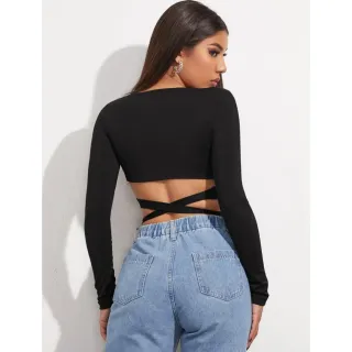 Blusa cropped estilo gringa transpassada - Sexy e Moderna - Vermelho manga curta