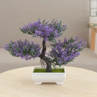 Plantas Plásticas Bonsai Verdes para Decoração de Casamento - Flores Artificiais - Vermelho roxo