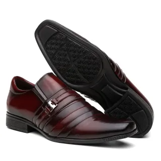 Relógio de Ponteiro + Cinto + Carteira + Sapato Social Masculino Verniz - 427,Vinho Calçar