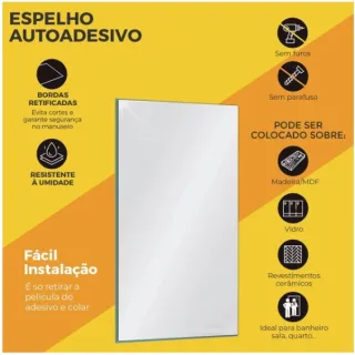 Pendurador Retangular Multiuso para Quarto, Sala e Banheiro - Espelho Decorativo 50x60 - 30*40