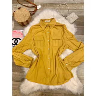 Camisa Social Manga Longa com Gola Botões Frente - Verde Limão