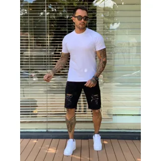 Envio em 24h: Bermuda Jeans Masculina Premium Rasgada e Desfiada 2021 - Preta