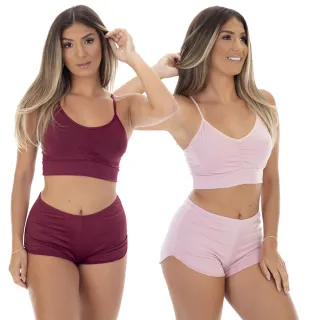 Moda Feminina Pijama Kit 2 Top Doll Microfibra sem Bojo - Promoção - Branco / Rosê