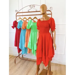 Manga Bufante Vestido Midi Moda Evangélica Curto - Azul marinho manga bufante