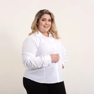 Imperdível: Camisa Social Feminina Manga Longa Gabardine Branca - Cor Branco Tamanho XGG