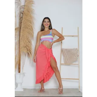 Moda praia pareô liso longo - 2kit - Rosa nenon
