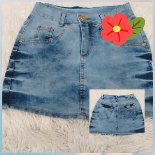 Saia Jeans curta com lycra, cintura alta - Modelo 3
